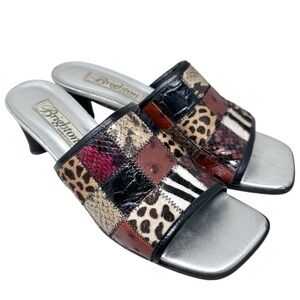Brighton Busywork Patchwork Animal Print Mule Slide Heel Sandal Womens Size 8